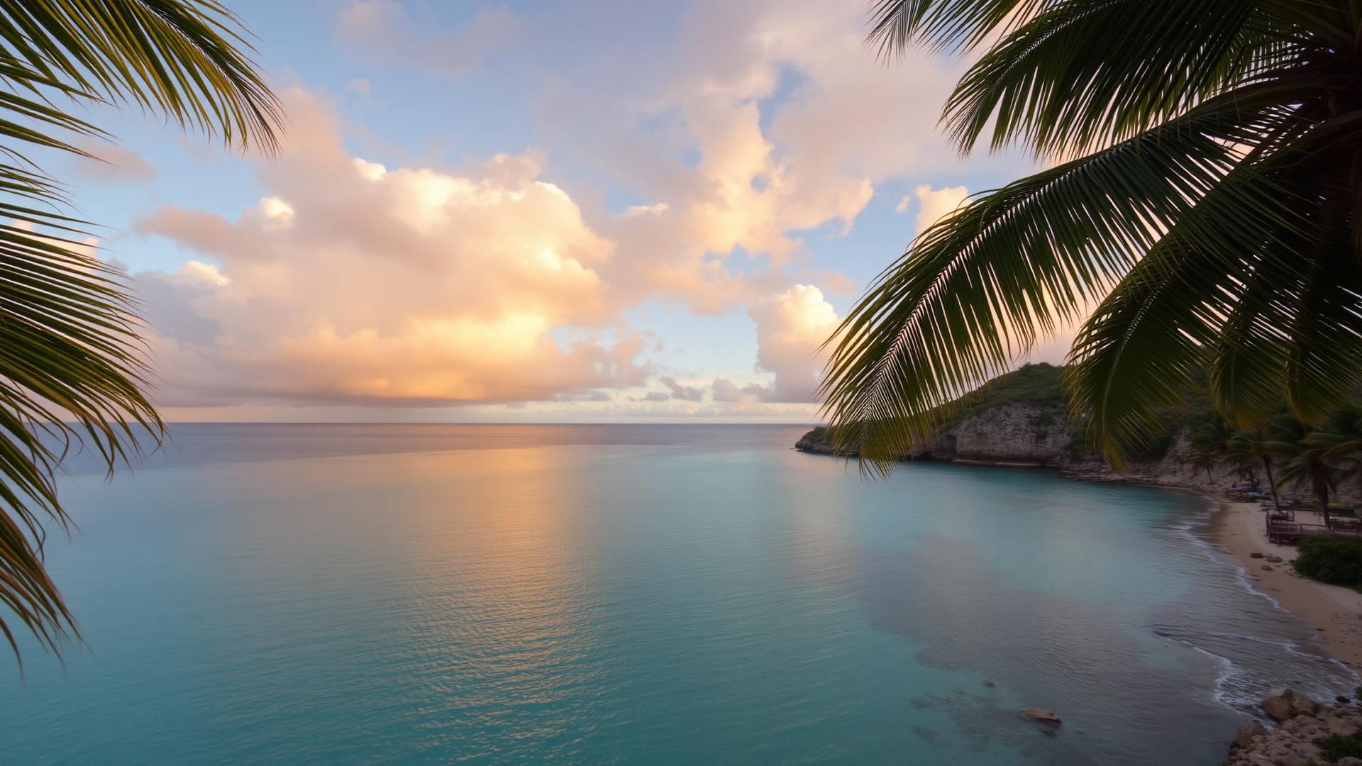 Turquoise bay on Guam at golden hour
